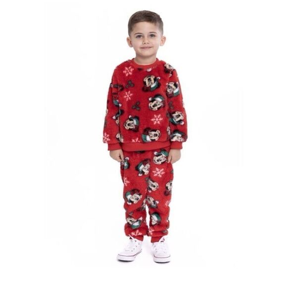 No Brand Other - Mickey Mouse Baby and Toddler Christmas Faux Sherpa Top and Joggers Set, 2-Piece